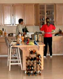 Sister in kitchen.