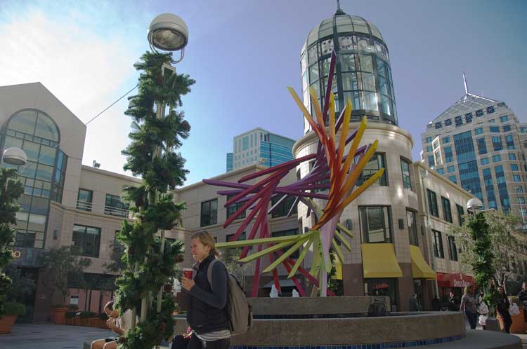 The view sitting at a table in the Oakland City Center this afternoon.