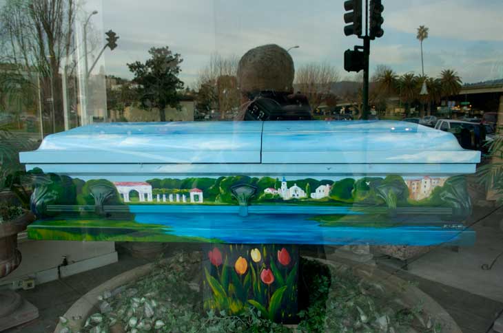A casket display in the Grand Lake district in Oakland