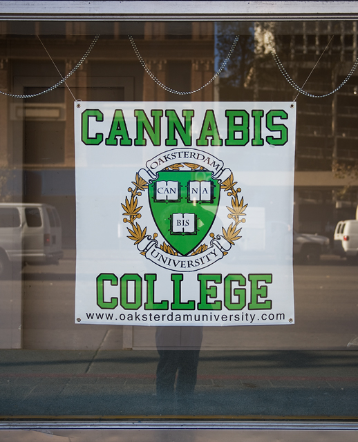 Window sign on Broadway in Oakland.