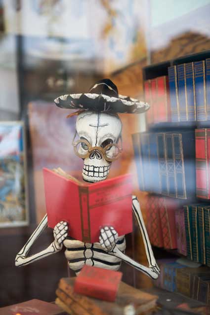 Book store window on Grand Avenue, Oakland.