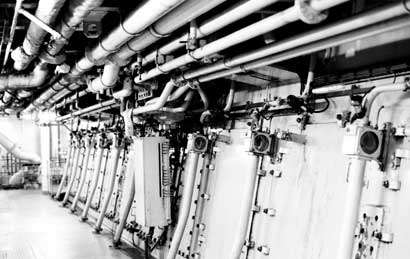 A container ship engine room.