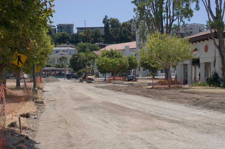 Construction between Lake Merritt and the Oakland Lakeshore branch library.