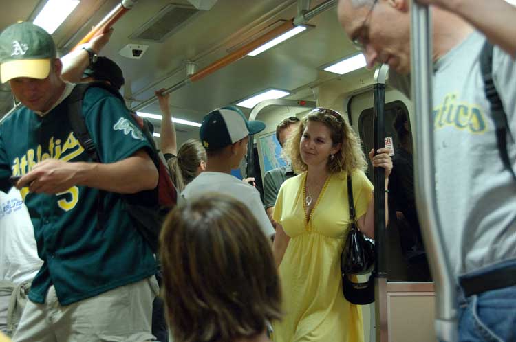 BART on the way back from the A's versus the Angels, July 18, 2009