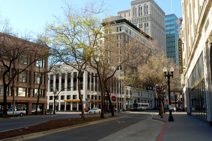 Broadway at Telegraph in downtown Oakland