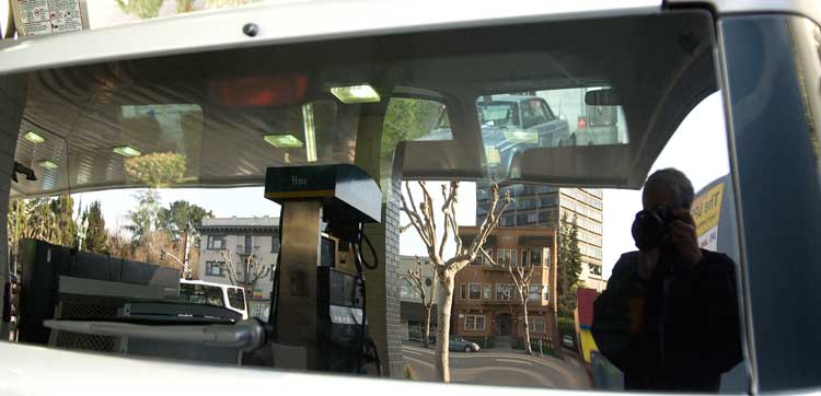 The back window of an Honda Element.