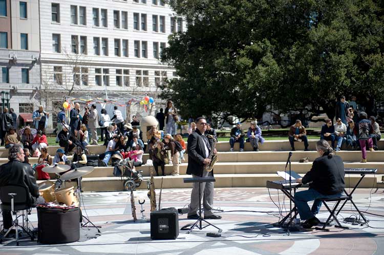 A concert this afternoon in front of Oakland City Hall.