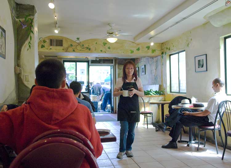 This afternoon at the usual café in Oakland.