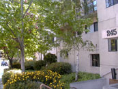 Apartment building front door in Oakland.