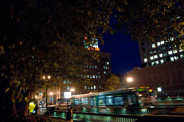 Downtown Oakland at night.