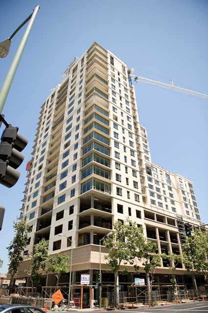 Apartments under construction near Broadway and Grand in Oakland.