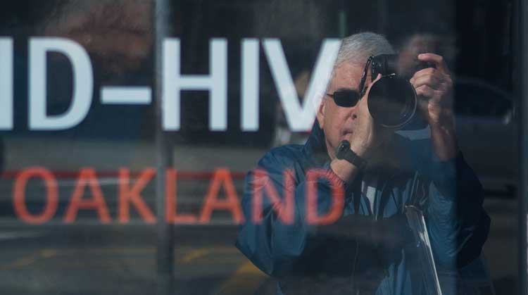 A bus stop across from the Grand Lake theater in Oakland