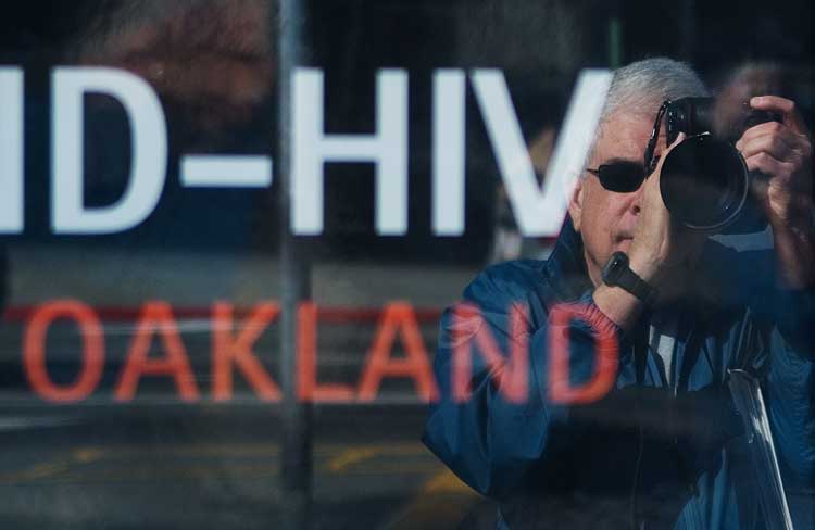 A bus stop across from the Grand Lake theater in Oakland
