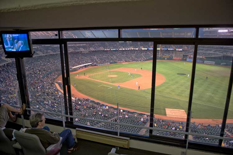 Skybox at the Oakland A's game this evening.